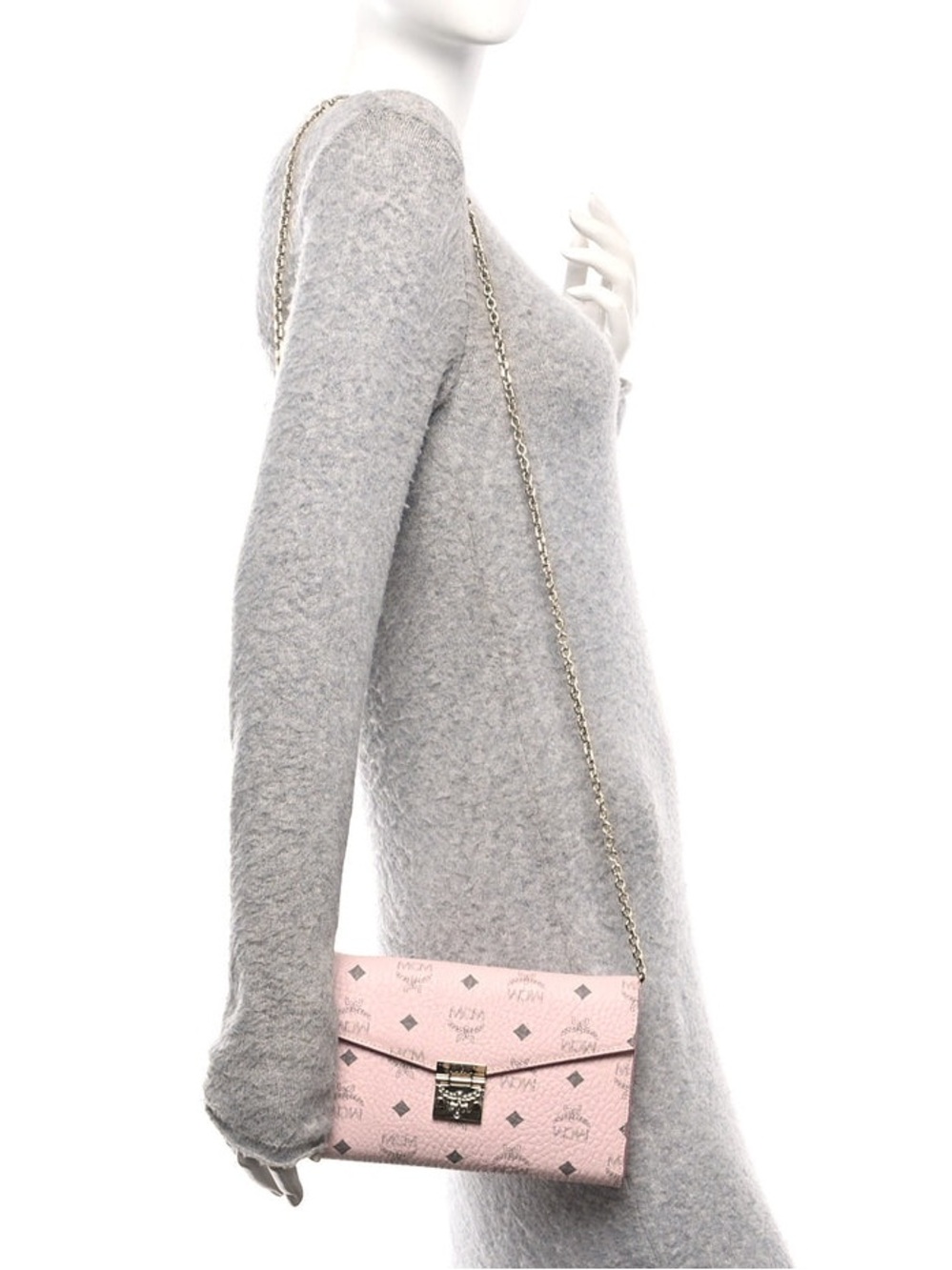 MCM Visetos Patricia Wallet on Chain (WOC) Crossbody Bag Monogram Powder Pink